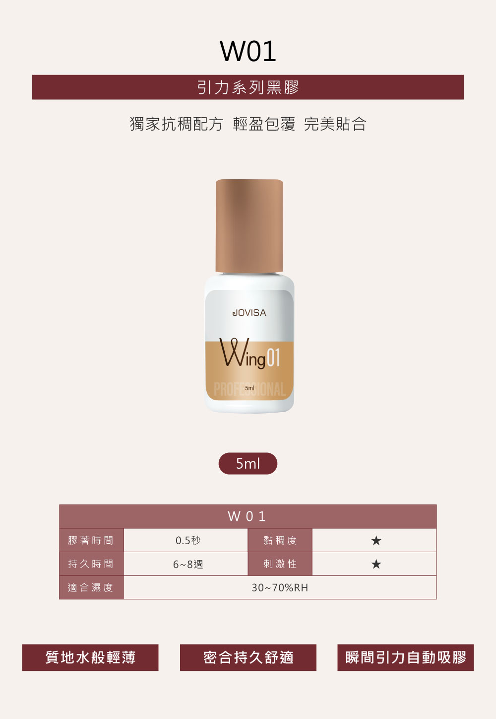 Jovisa W1 引力系列黑膠 5ml  0.5秒 (韓國製造)