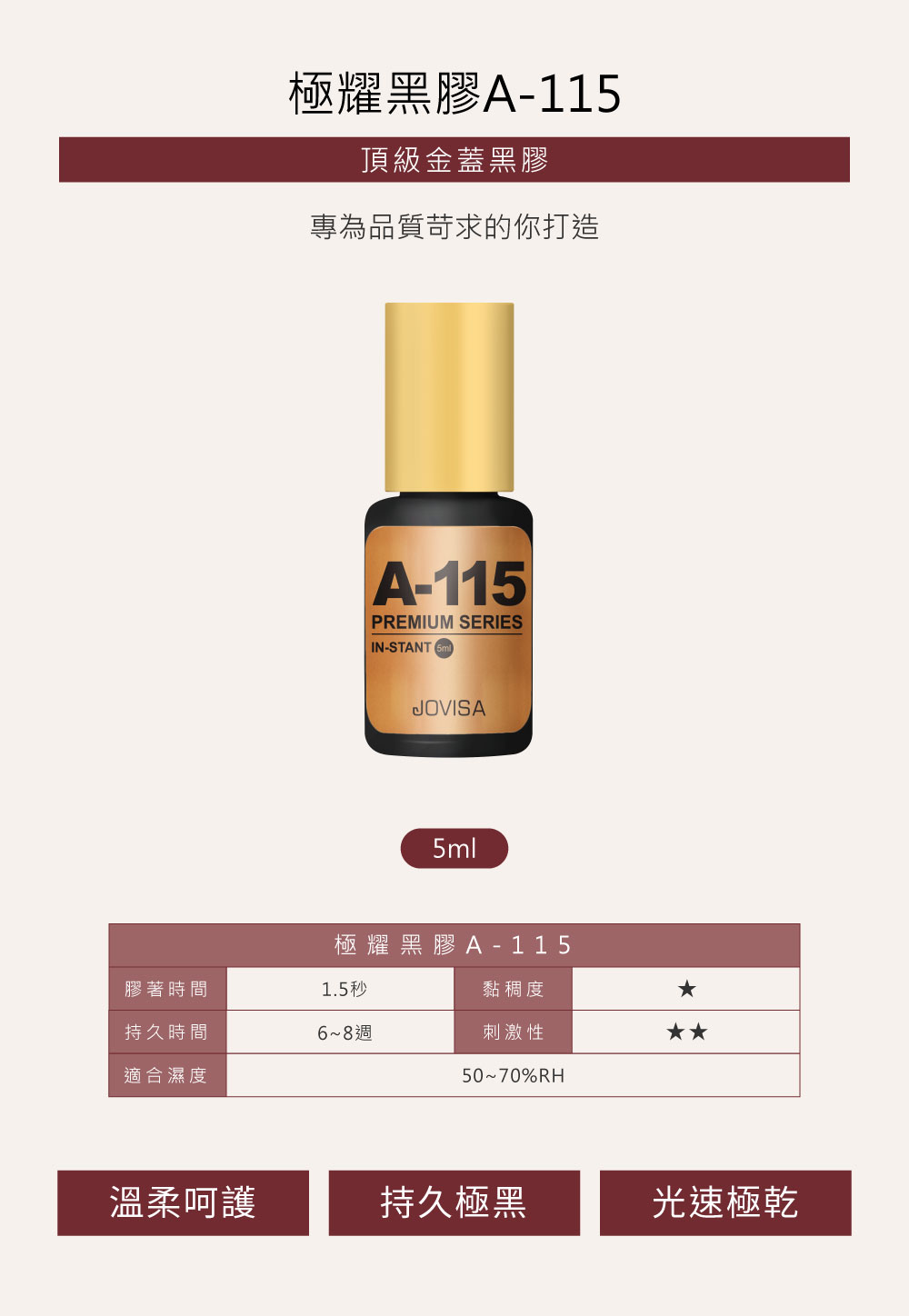 1.5秒 台灣 JOVISA 邑軒 極耀黑膠 A115 In-Stant Premium-Series Glue 敏弱專用 7ml