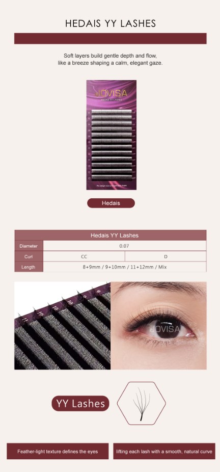 JOVISA 6D HEDAIS YY LASHES (0.07)/CC CURL/9+10MM LENGTH/黑色