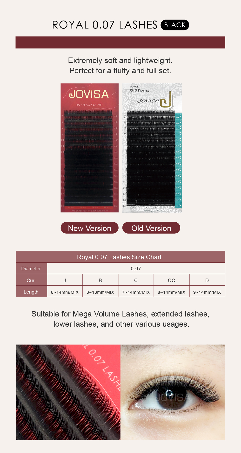 Taiwan JOVISA Yates Royal 0.07 Series Eyelashes D 0.07 Volume 14MM length