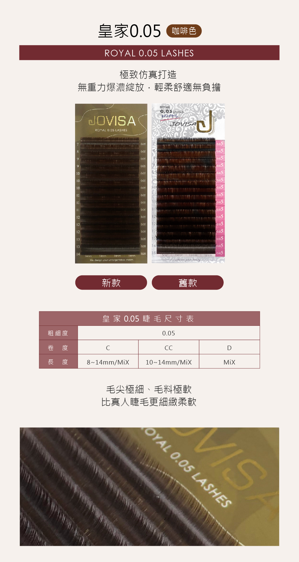 台灣 JOVISA 邑軒 皇家【0.05】-【焦糖咖啡睫毛】 CC 0.05 捲度 12M 長度