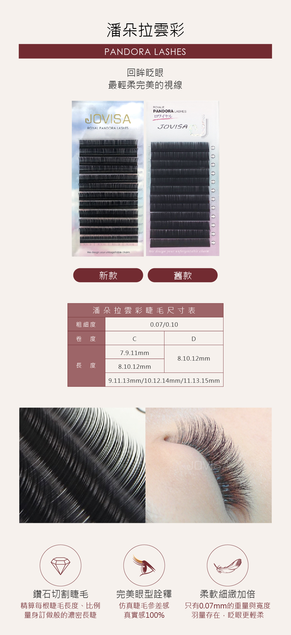 台灣 JOVISA 邑軒 皇家 潘朵拉雲彩 山茶花 睫毛 D 捲度 0.10mm 粗度 08 / 10 / 12mm 長度