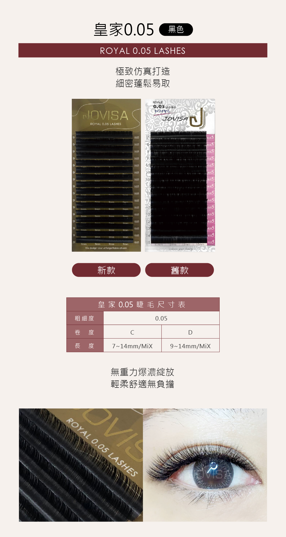 台灣 JOVISA 邑軒 皇家0.05系列睫毛 C 0.05 捲度 7MM 長度