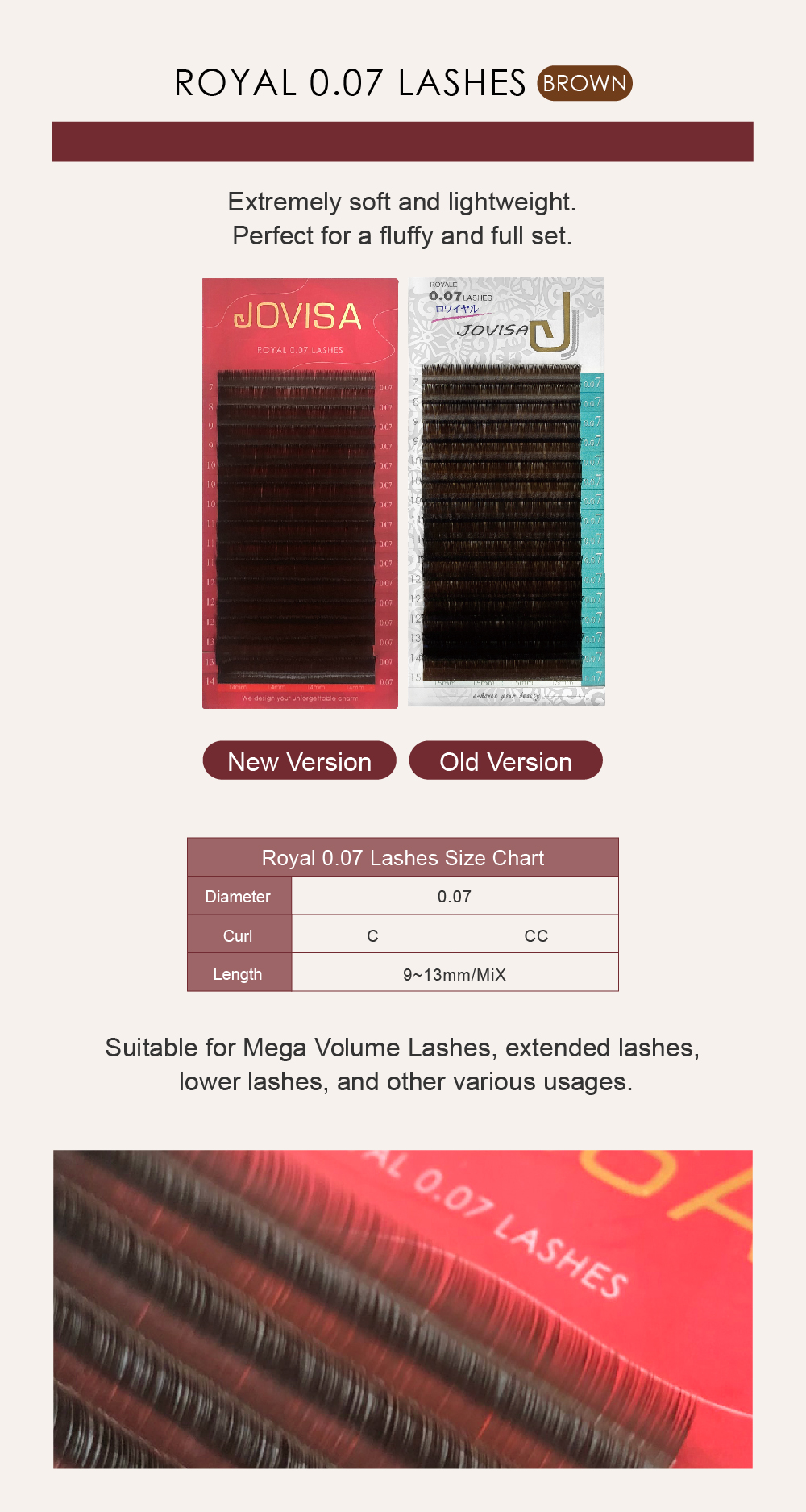 Taiwan JOVISA Yates Royal 0.07 Brown Series Eyelashes CC 0.07 Volume 12MM length【 BROWN】