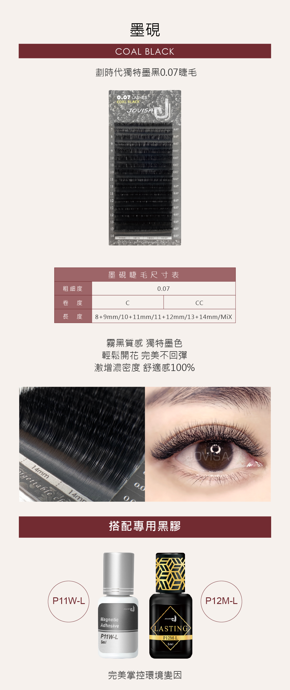 JOVISA-COAL BLACK (0.07) CC CURL 13MM+14MM LENGTH