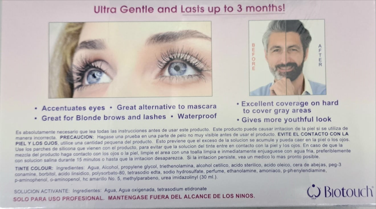 USA Biotouch Colour Color Tint Kit (BLACK) For LASHES, BROWS, and BEARDS, can use for Eyelash Perming, Tinting, Keratin Technical Made in Italy